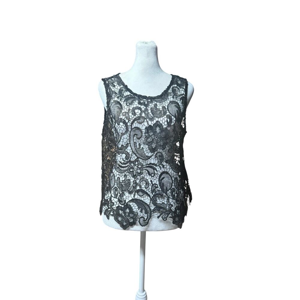 Whimsy Goth Black Gold Floral Lace Top Sans Souci Size Medium Dark Fairy Sheer